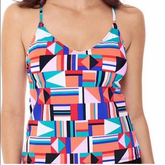 Eco Beach Geometric Strappy Back Tankini Top XL - Picture 1 of 9